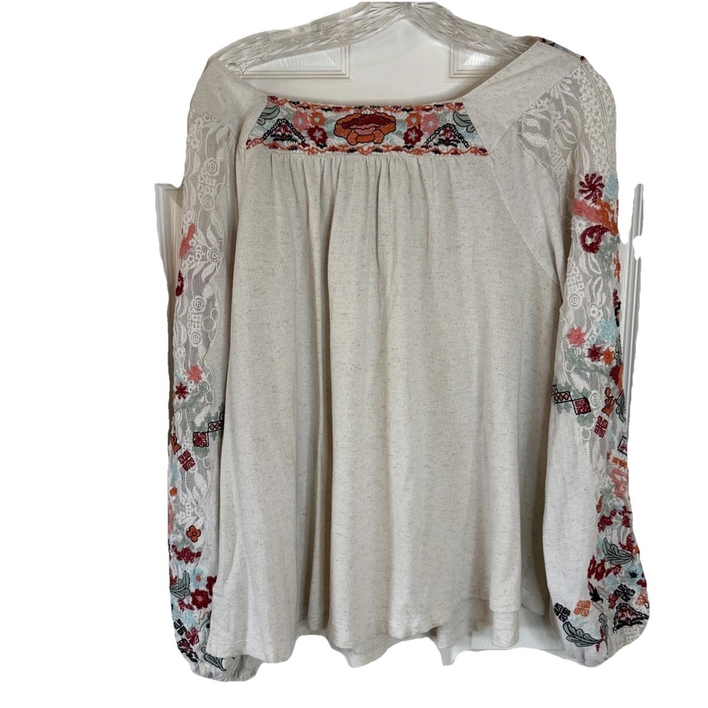 Soft Surroundings Mariella Embroidered Boho Top Size XL Blouse Floral Peasant - Picture 2 of 7